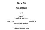 Bac 2018 Philosophie Série ES à télécharger Bac 2018 Philosophie Série ES