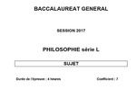 Bac 2017 Philosophie - Série L à télécharger Bac 2017 Philosophie - Série L