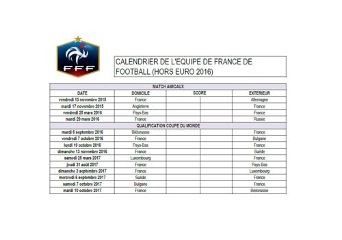 Télécharger Calendrier de l'équipe de France de Football (Hors Euro