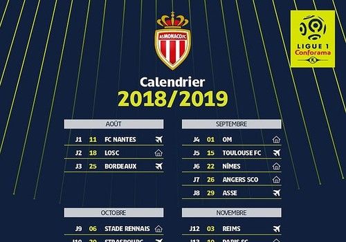 Télécharger Calendrier AS Monaco Ligue 1 2018 - 2019 18-19 pour Windows