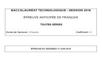 Sujet Bac 2016 Français Séries Technologiques
