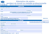 Formulaire d'attestation de salaire accident du travail ou maladie professionnelle