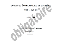 Bac 2016 Sciences Economiques et Sociales