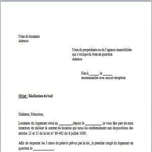 Lettre De Resiliation Du Bail