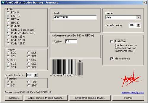 Télécharger Axelcodbar Codes Barres Pour Windows Freeware