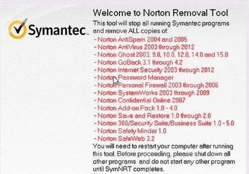 norton uninstall tool loads when starting windows
